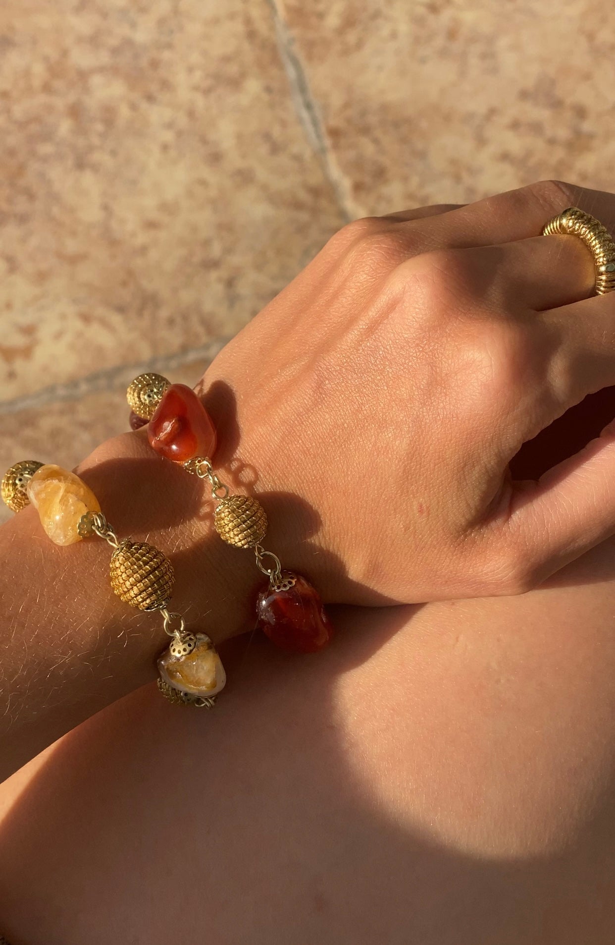 Golden Grass Carnelian Beaded Bracelet