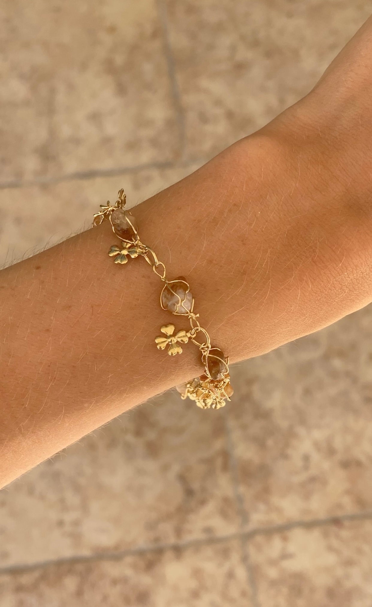 Golden Grass Flower Charm Bracelet