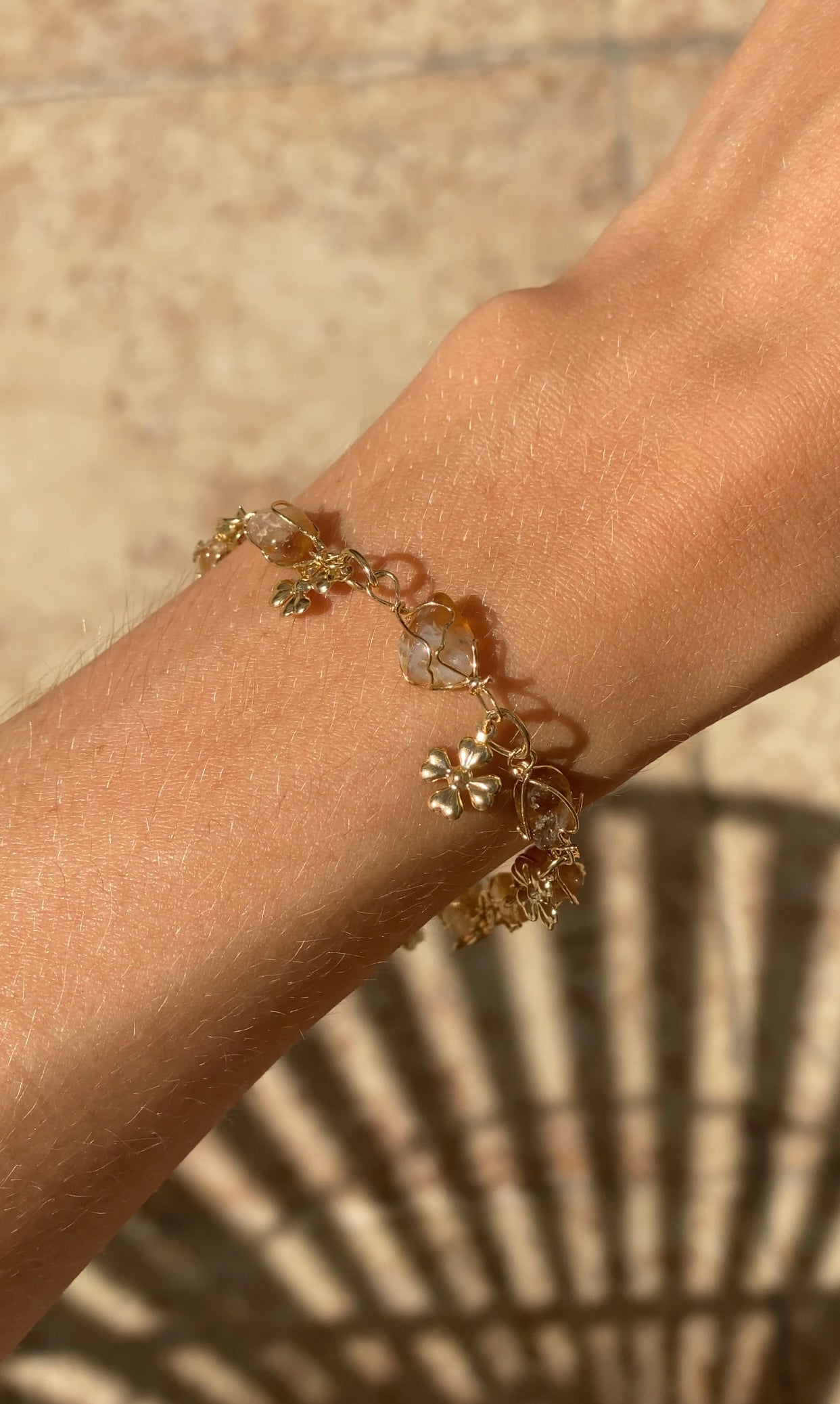 Golden Grass Flower Charm Bracelet