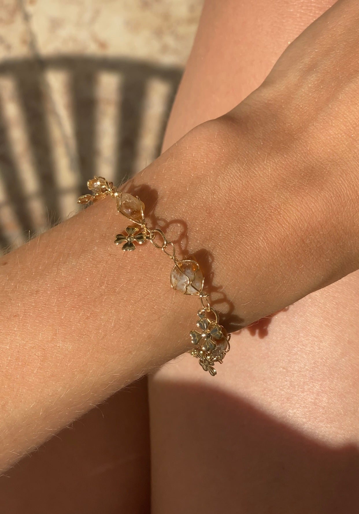 Golden Grass Flower Charm Bracelet