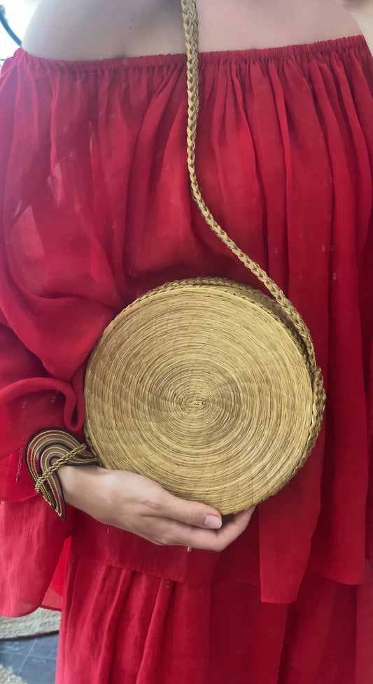 Golden Grass Circle Shoulder Bag