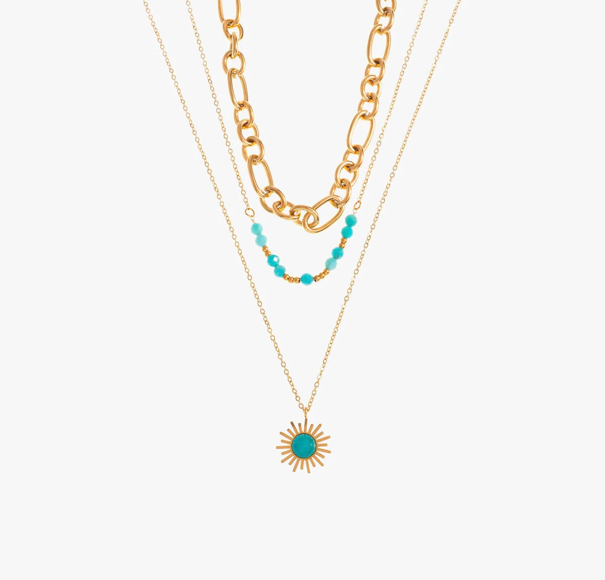 Delira Sun Pendant Triple Necklace