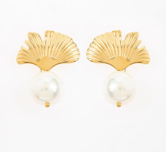 Celeste Pearl Pendant Ginkgo Earrings
