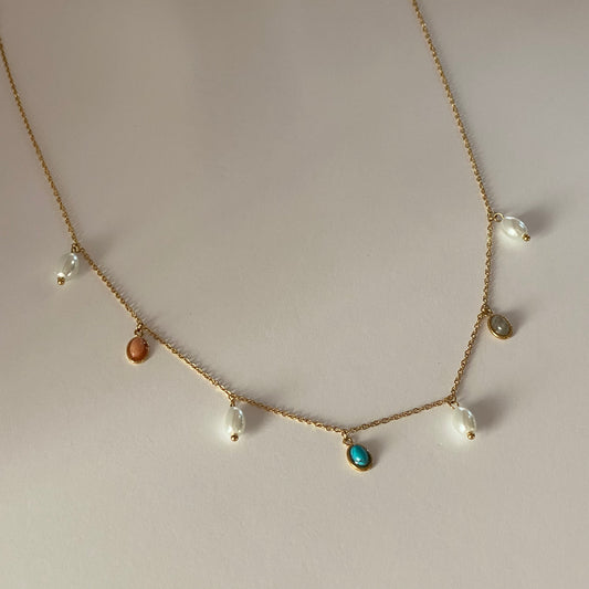 'Noya' Pearl and Natural Stones Scatter Necklace