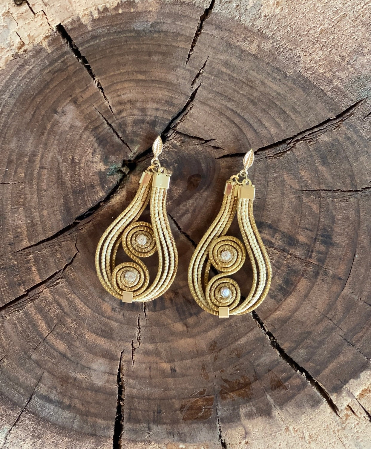 Golden Grass Tear Drop Earrings