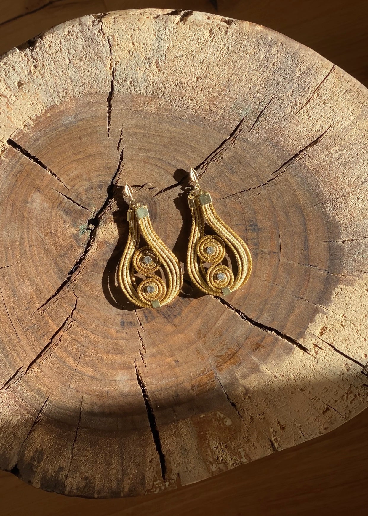 Golden Grass Tear Drop Earrings