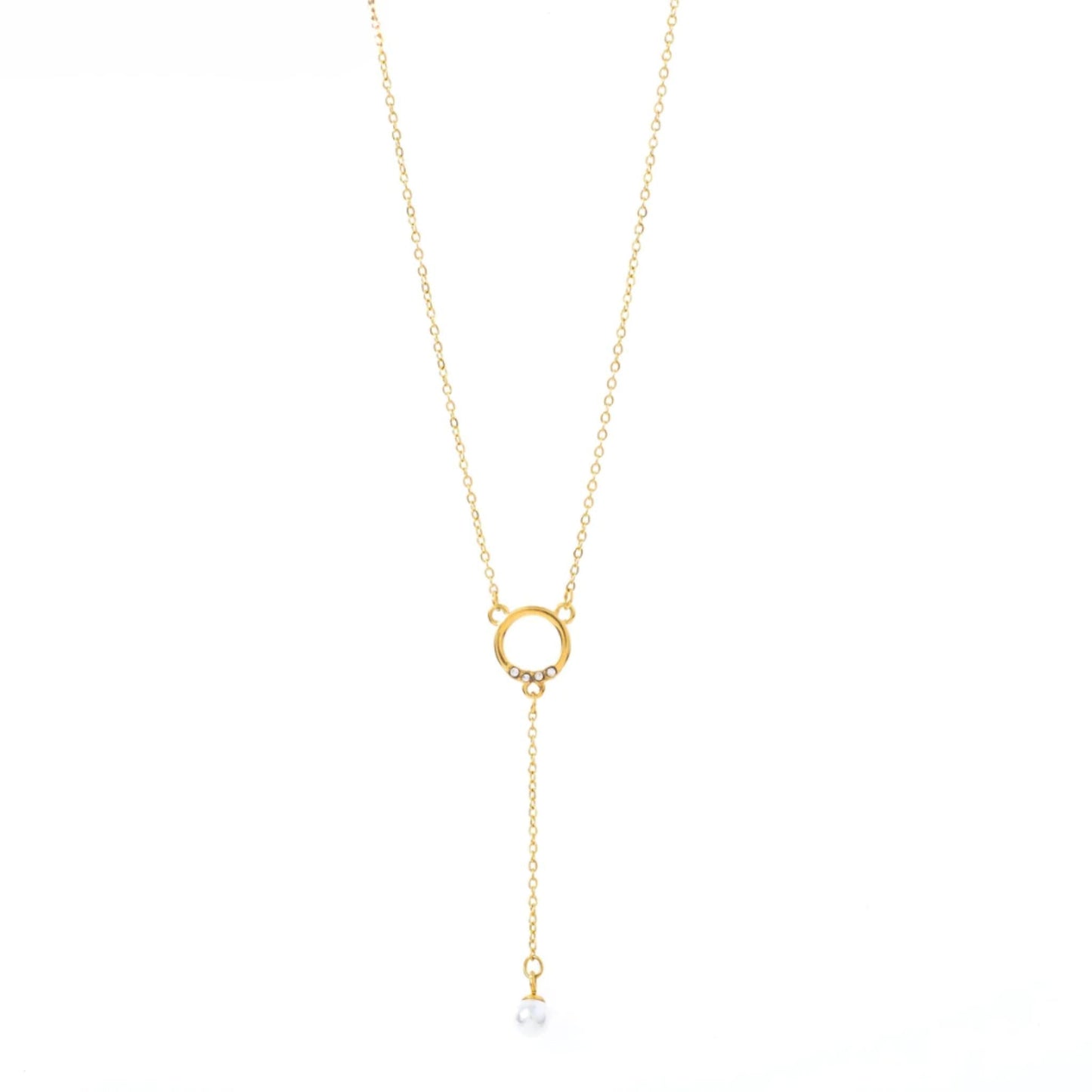 Pearl Pendant Fine Chain Lariat Necklace with Zirconia