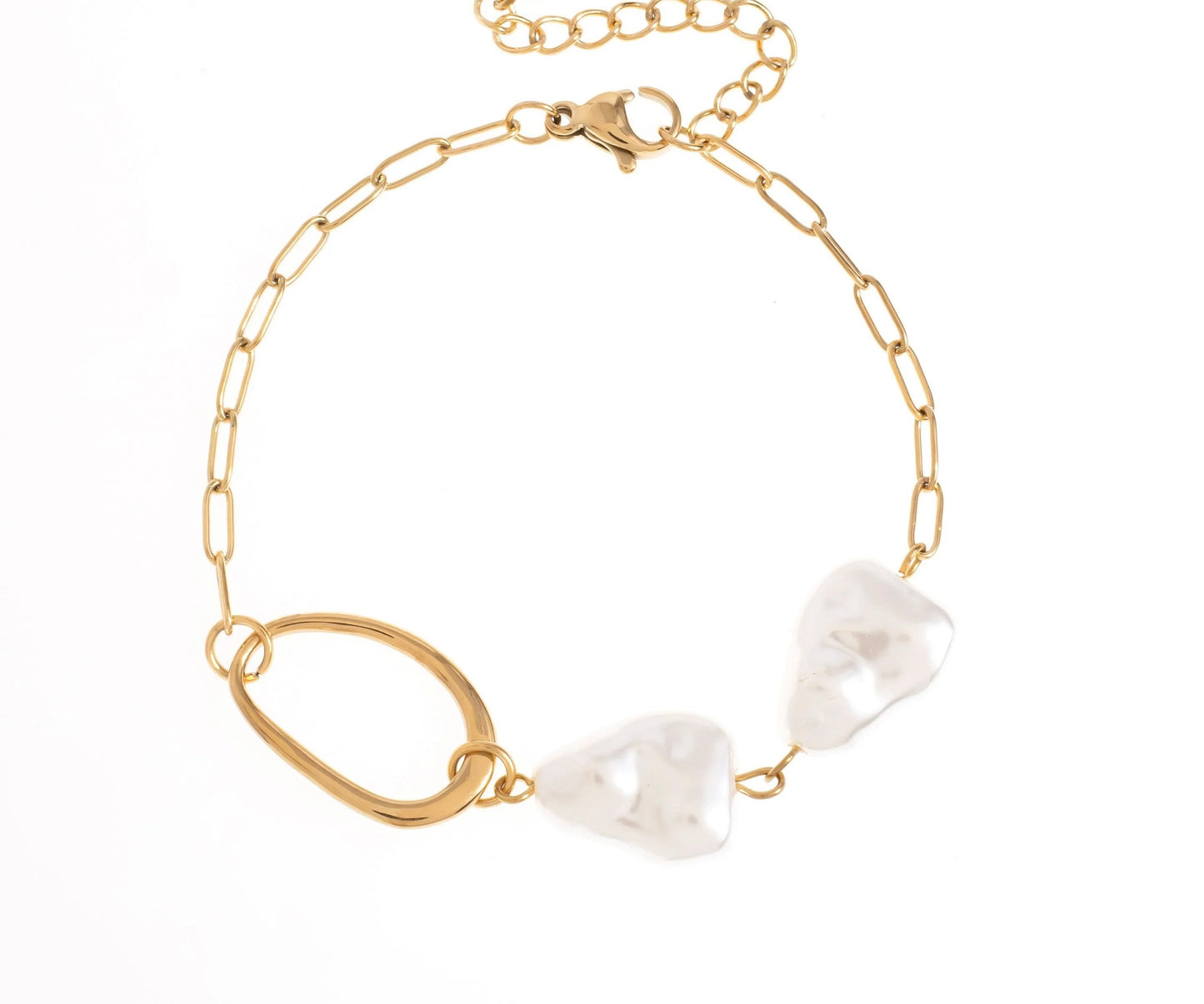 Pearl and Open Circle Chain Bracelet