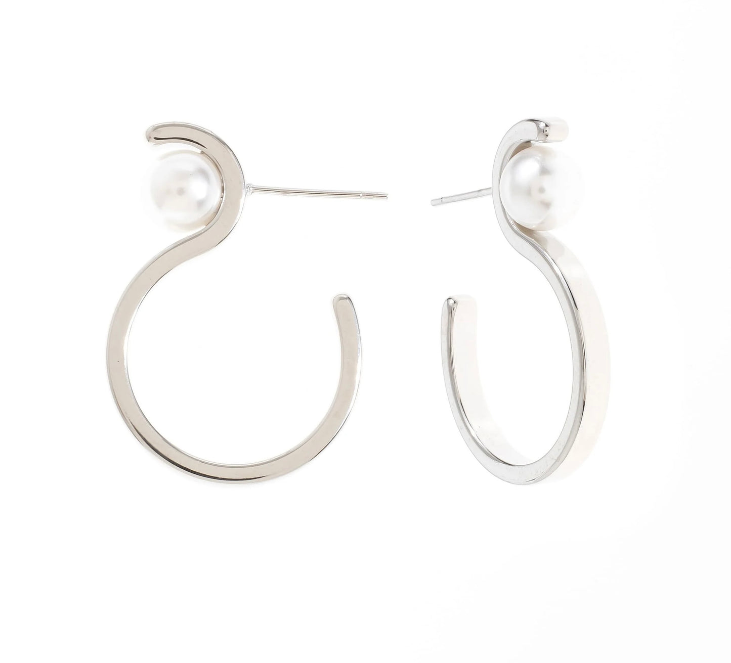 'S' Shaped Hoop Pearl Stud Earrings