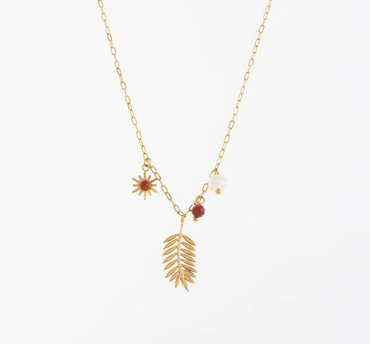 Palm Leaf & Sun Pendant Chain Necklace