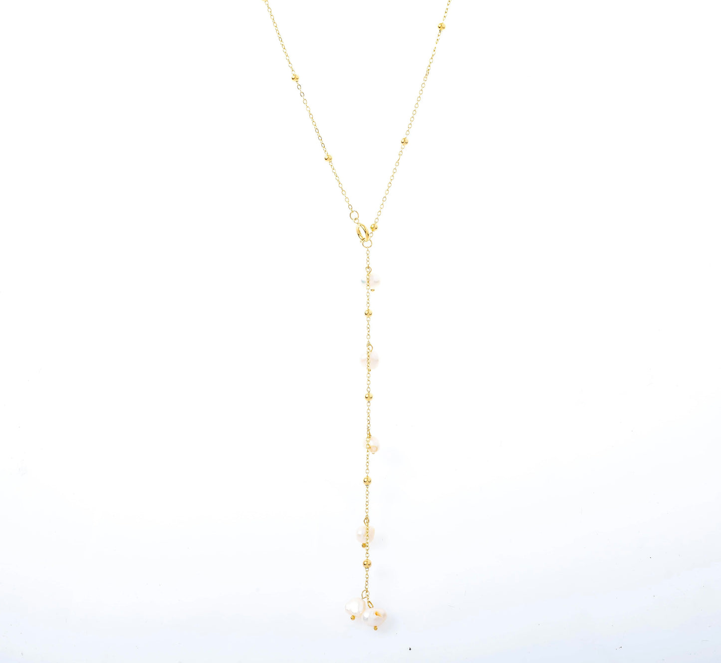 Pearl Lariat Fine Chain Adjustable Necklace