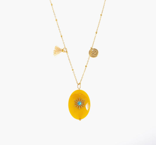 Oval Amber Gemstone Pendant Necklace