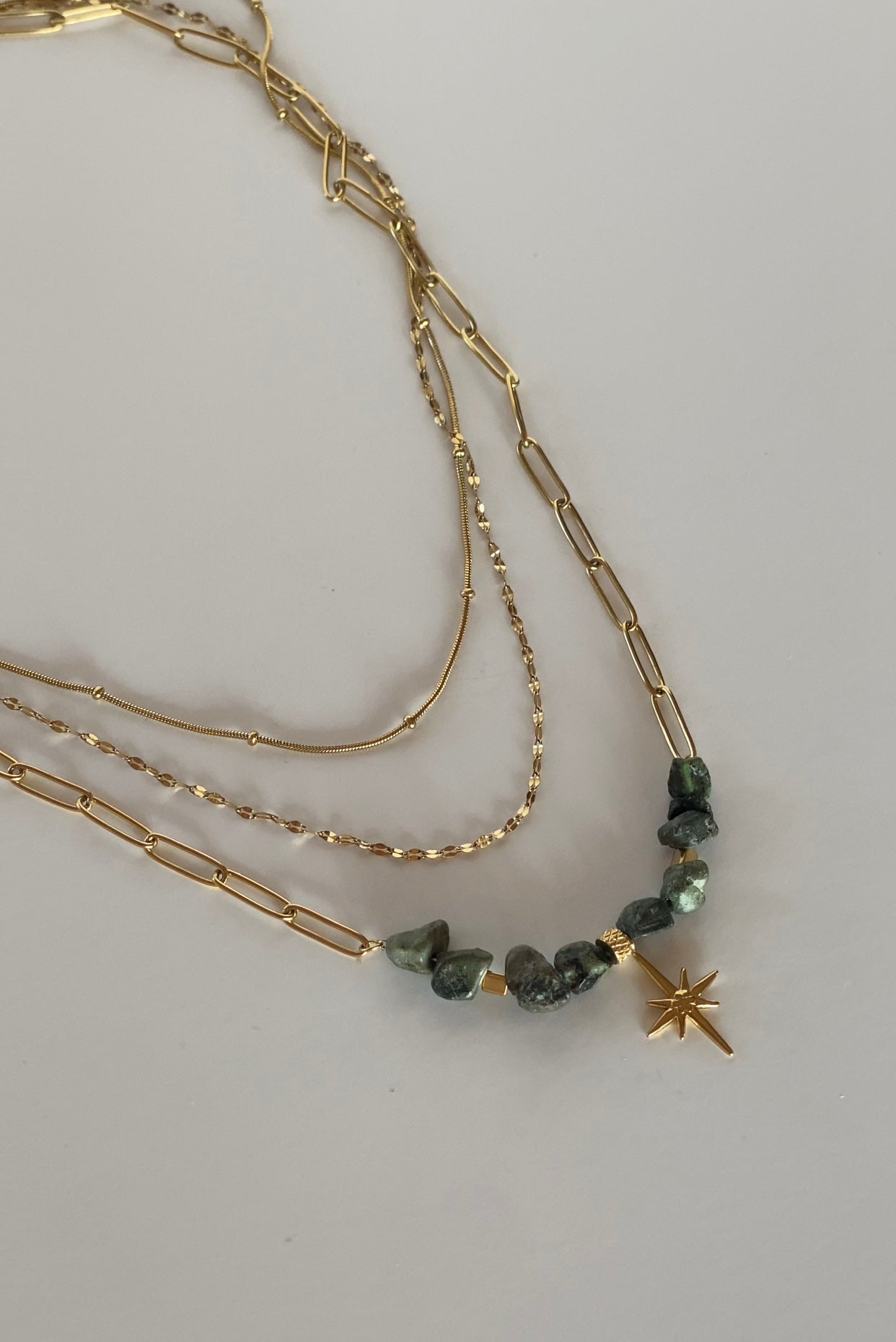 North Star Pendant Gemstone Layered Necklace Set
