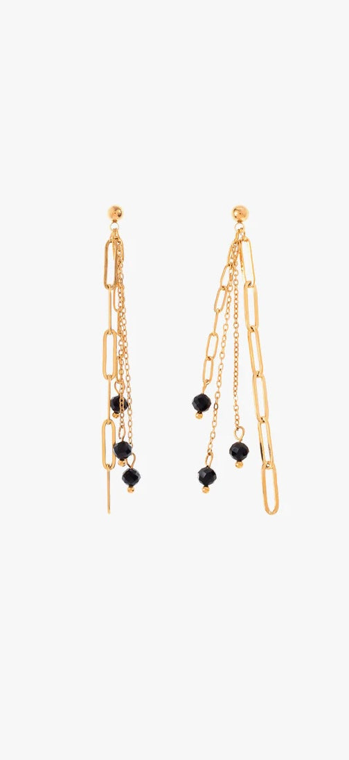 Onyx Waterfall Chain Drop Earrings