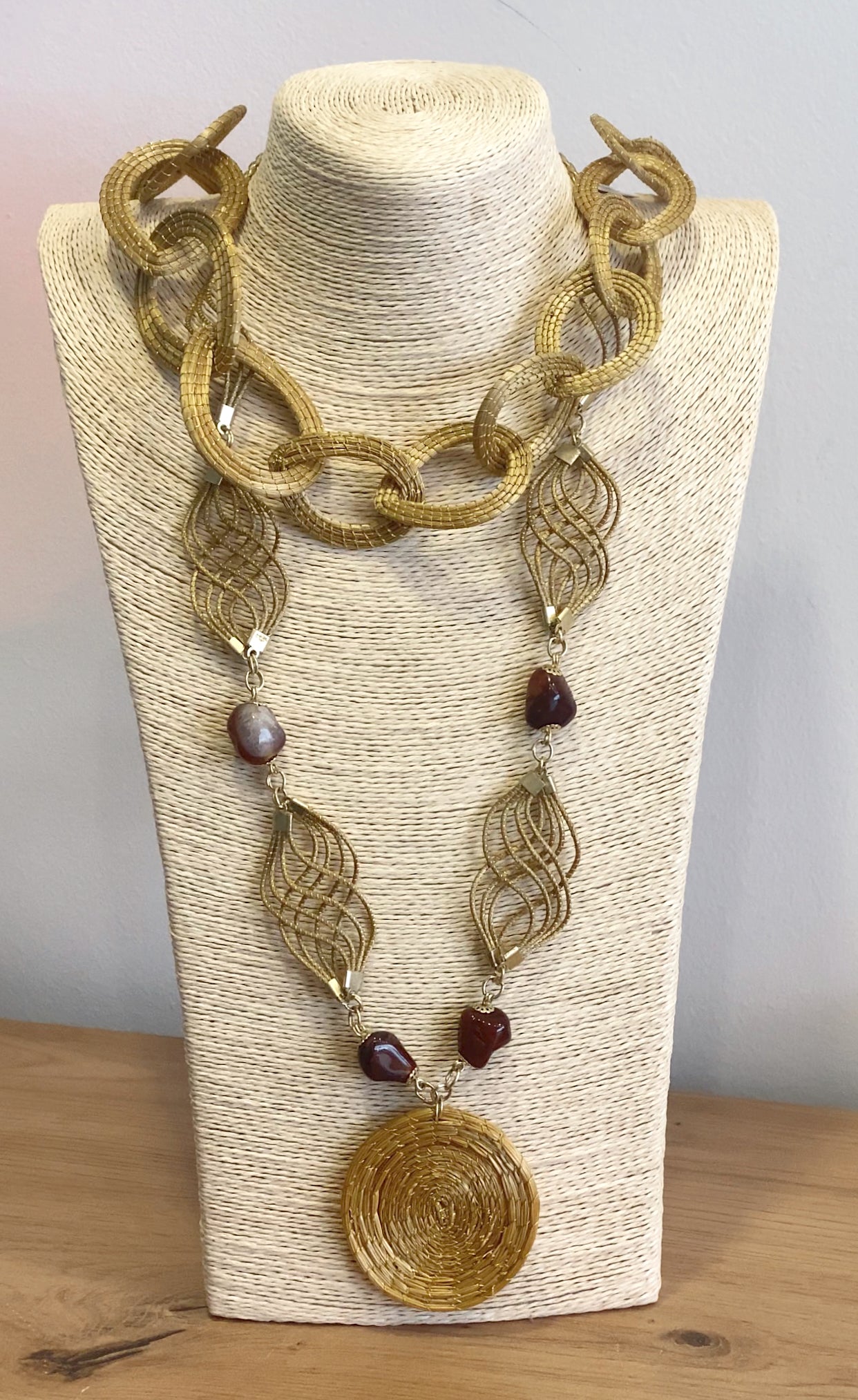 Golden Grass Gemstone Statement Necklace