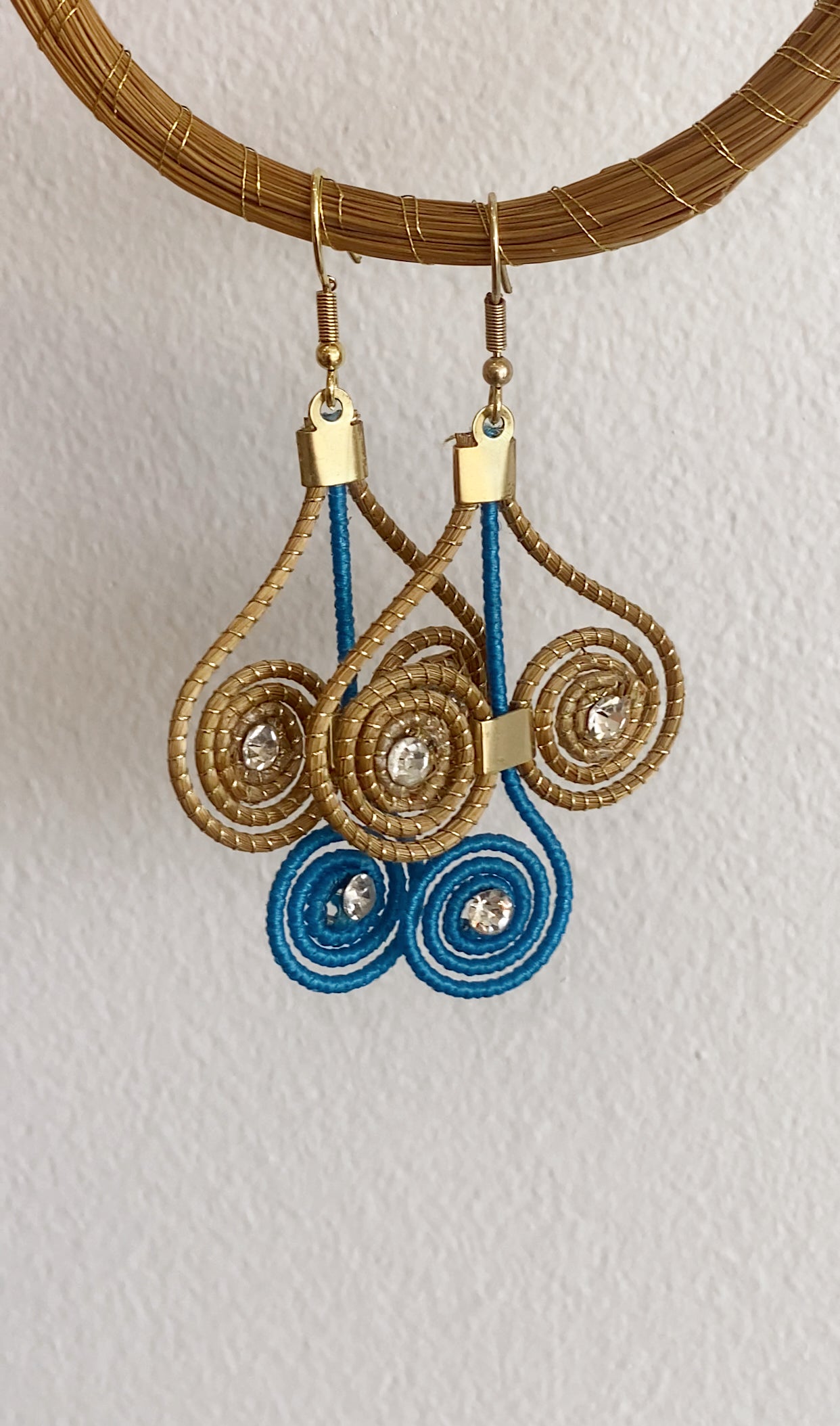 Golden Grass Blue Earrings