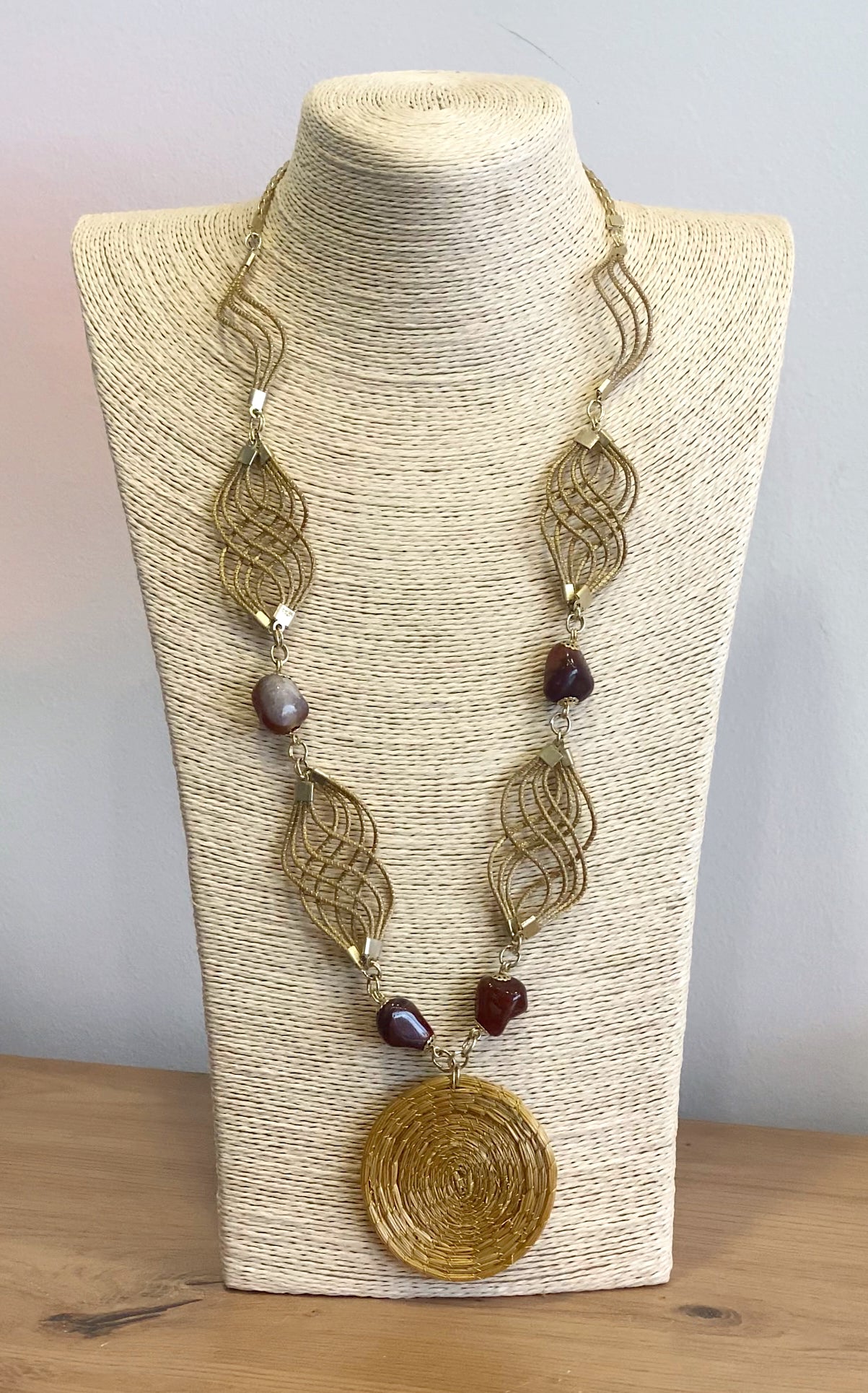 Golden Grass Gemstone Statement Necklace