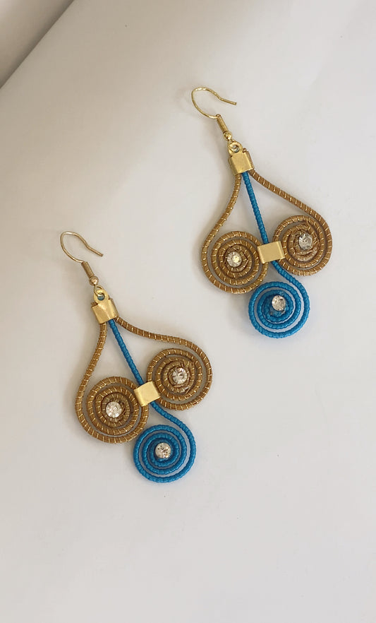 Golden Grass Blue Earrings