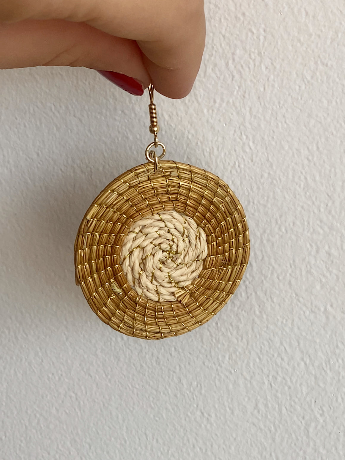 Golden Grass Circle Drop Earrings