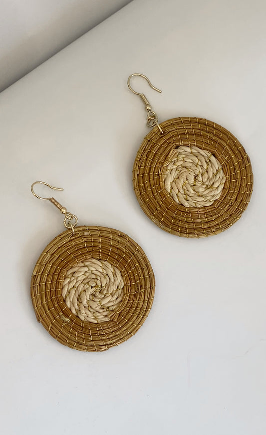 Golden Grass Circle Drop Earrings